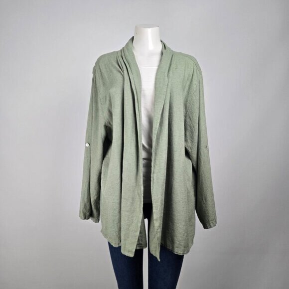 Bellambria Green Linen Cardigan Size 3X - Picture 1 of 5